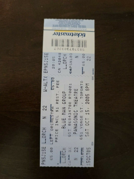 Blue Man Group 2005 Toronto Panasonic Theater Original Concert Ticket Stub
