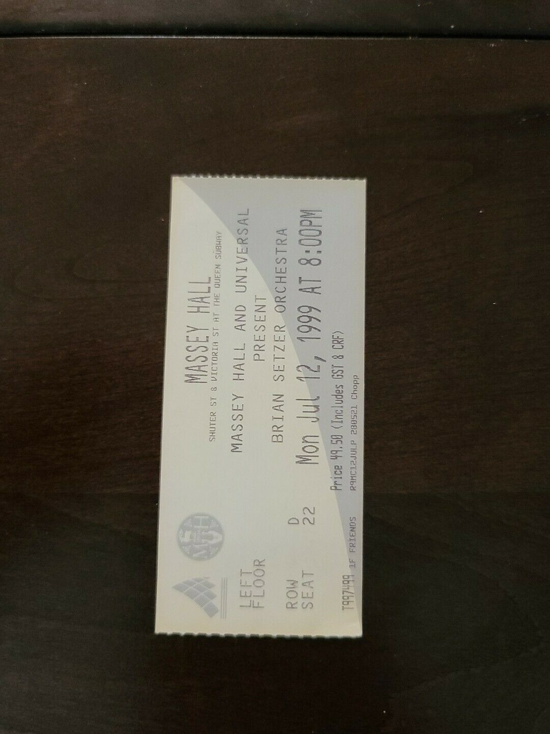 Brian Setzer 1999, Toronto Massey Hall Vintage Original Concert Ticket Stub