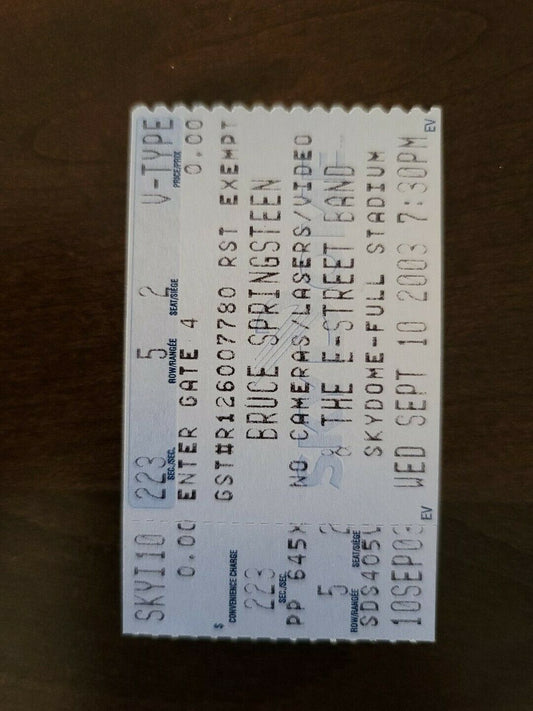 Bruce Springsteen 2003, Skydome Toronto Original Concert Ticket Stub