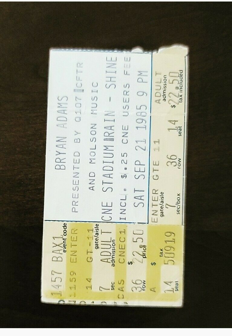 Bryan Adams 1985 CNE Stadium Toronto Original Vintage Concert Ticket Stub