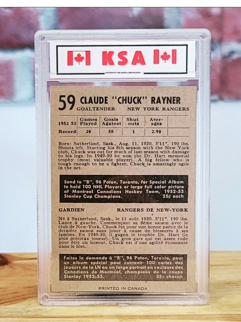 1953/54 Parkhurst Charlie Rayner Hockey Card #59 KSA 8