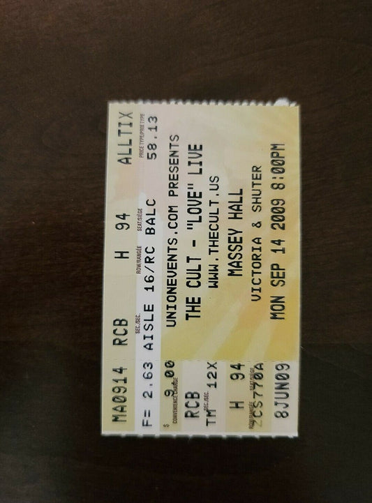 The Cult 2009, Toronto Massey Hall Vintage Original Concert Ticket Stub