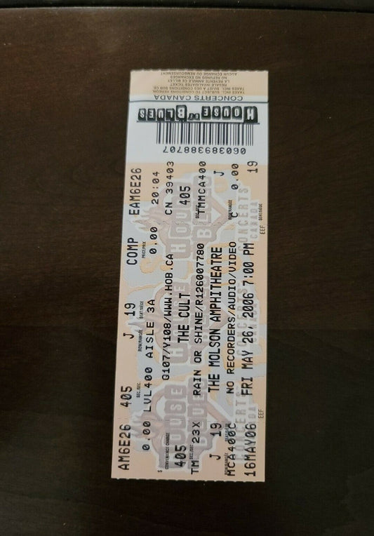 The Cult 2006, Toronto Molson Amphitheater Original Concert Ticket Stub