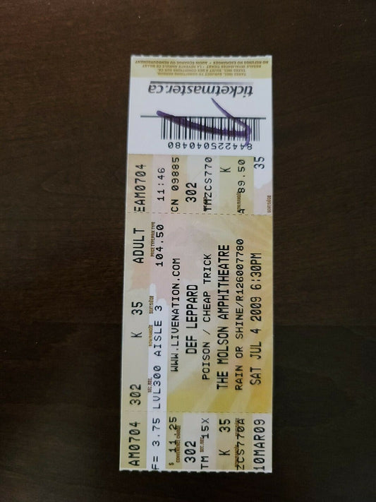 Def Leppard 2009, Toronto Molson Amphitheater Original Concert Ticket Stub