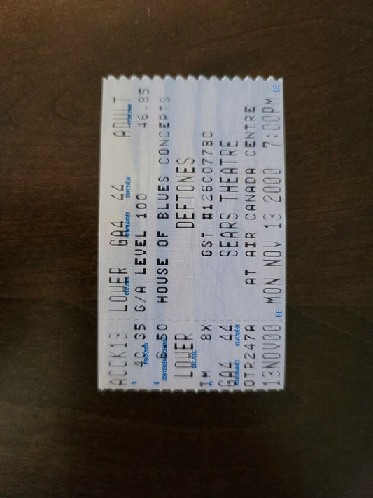 Deftones 2000, Toronto Air Canada Centre Original Concert Ticket Stub