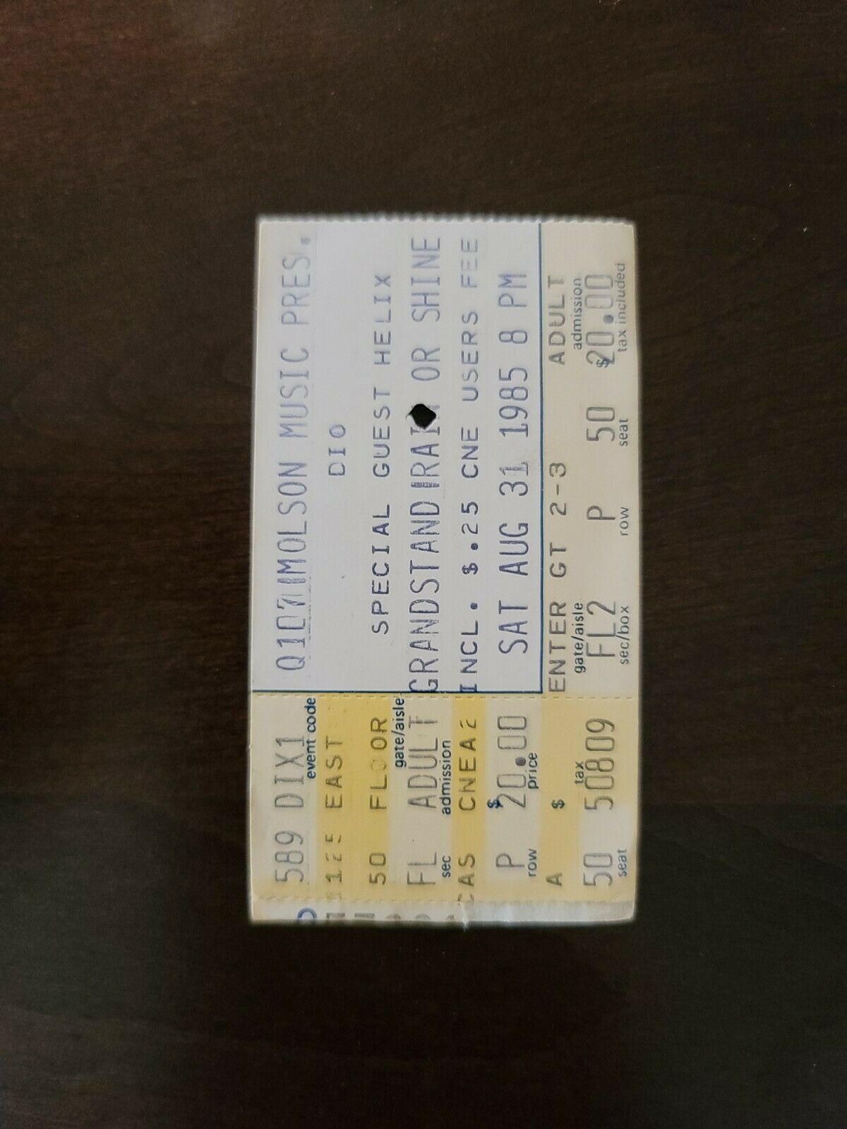 Dio Helix 1985, Toronto CNE Grandstand Original Concert Ticket Stub