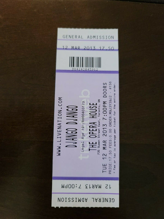 Django Django 2013, Toronto Opera House Original Concert Ticket Stub