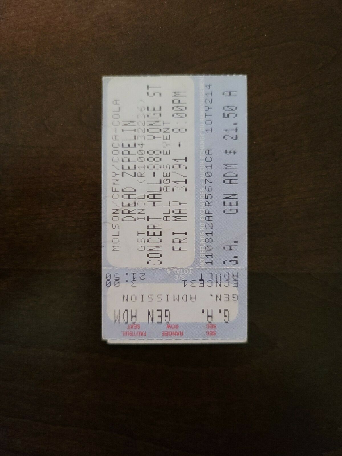 Dread Zeppelin 1991 Toronto Concert Hall Original Concert Ticket Stub