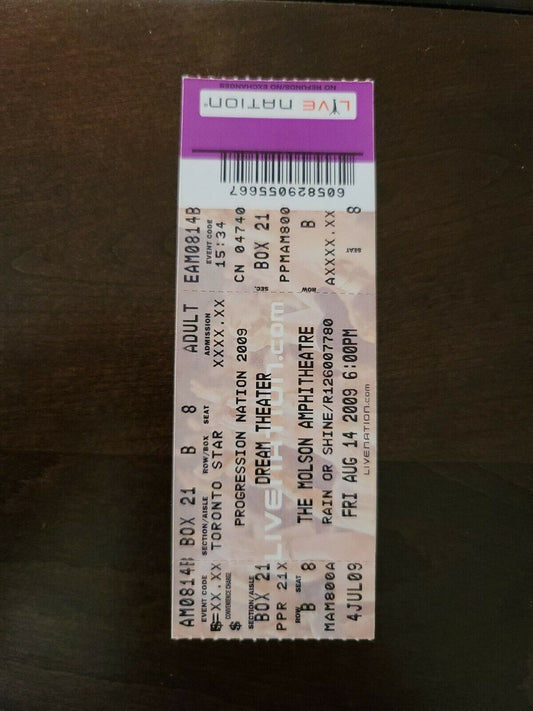 Dream Theater 2009, Toronto Molson Amphitheater Original Concert Ticket Stub