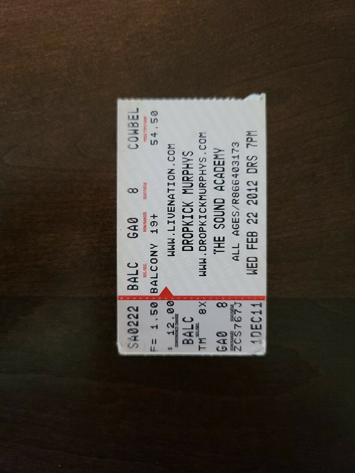 Dropkick Murphys, Toronto The Sound Academy Original Concert Ticket Stub