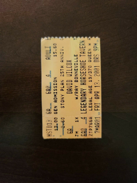 David Wilcox 2001, Toronto The Horseshoe Tavern Original Concert Ticket Stub