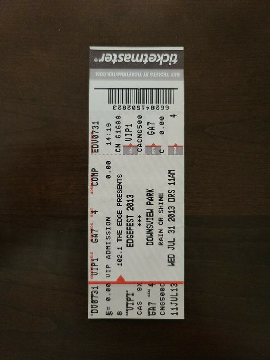 Edgefest 2013, Toronto Downsview Park Original Concert Ticket Stub