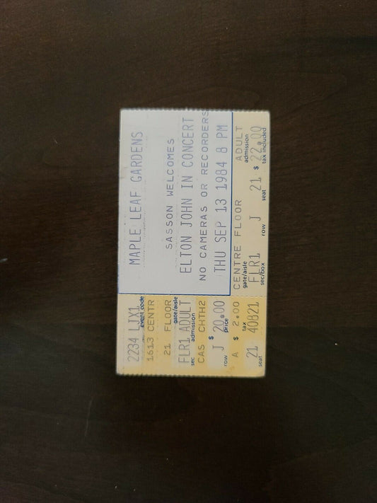 Elton John 1984, Toronto Maple Leaf Gardens Original Concert Ticket Stub