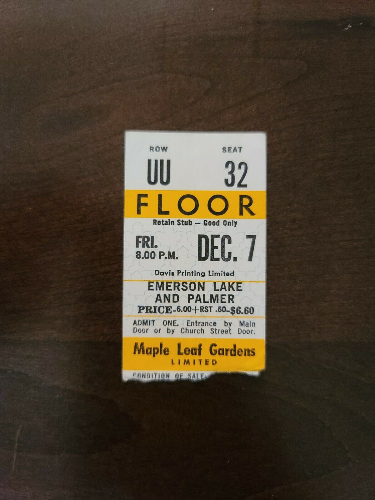 Emerson Lake Palmer 1973 Toronto Maple Leaf Gardens Original Concert Ticket Stub