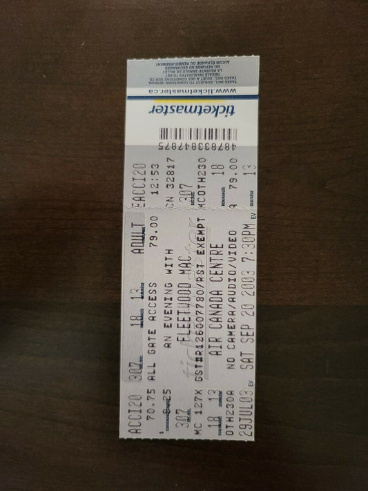 Fleetwood Mac 2003, Toronto Air Canada Centre Original Concert Ticket Stub