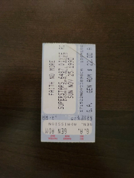 Faith No More 1990, Toronto Superstars Mississauga Original Concert Ticket Stub