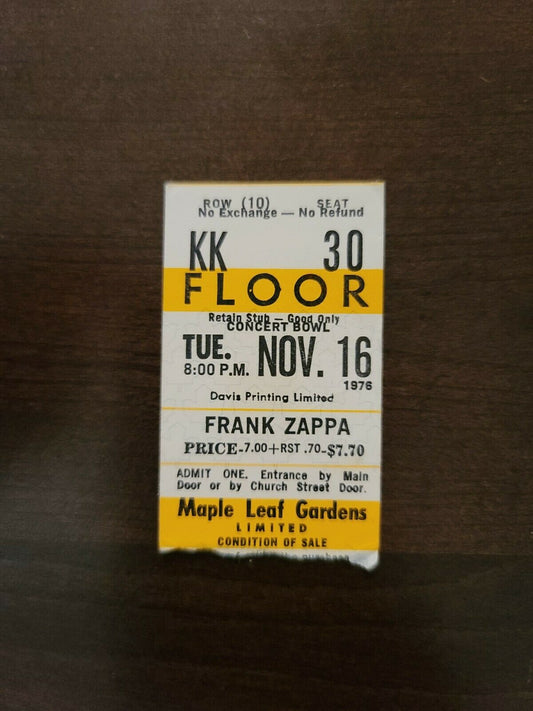 Frank Zappa 1976, Toronto Maple Leaf Gardens Original Concert Ticket Stub