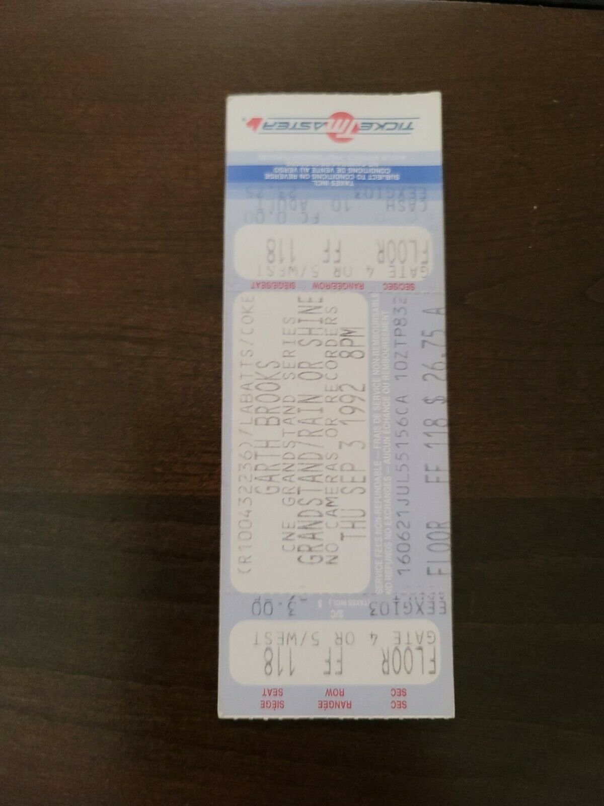 Garth Brooks 1992, Toronto CNE Grandstand Original Concert Ticket Stub