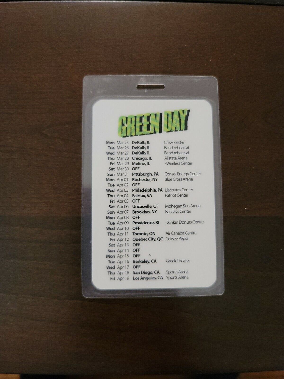 Green Day 99 Revolutions Tour 2013 Original Concert Show All Access Pass