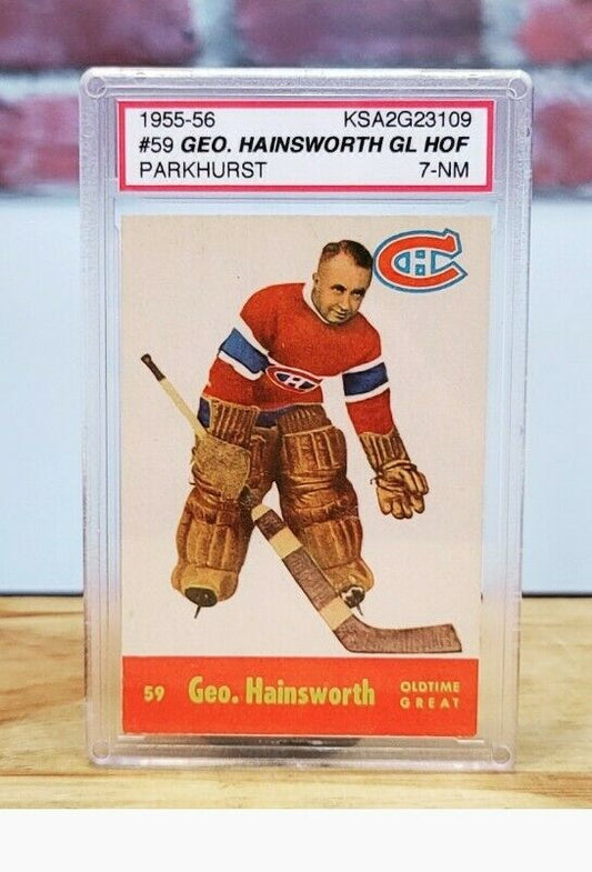 1955/56 Parkhurst George Hainsworth Hockey Card #59 KSA 7