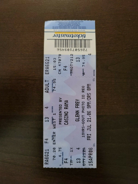 Glenn Frey 2006, Orillia Casino Rama Original Concert Ticket Stub
