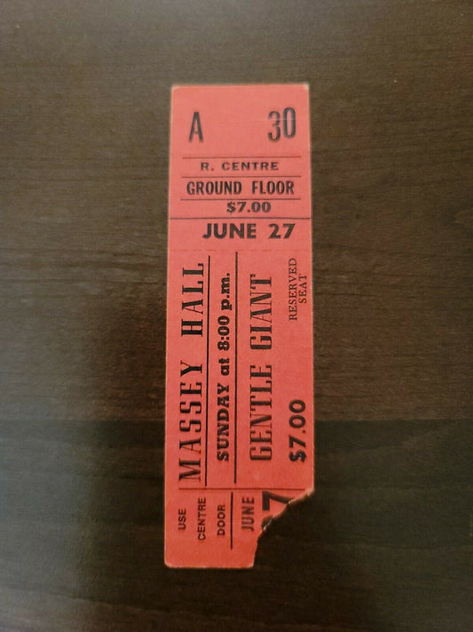 Gentle Giant 1976 Toronto Massey Hall Original Concert Ticket Stub