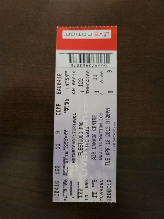 Fleetwood Mac 2013, Toronto Air Canada Centre Original Concert Ticket Stub