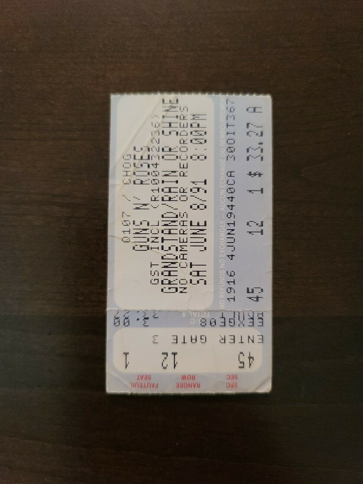 Guns N Roses GNR 1991, Toronto CNE Grandstand Original Concert Ticket Stub