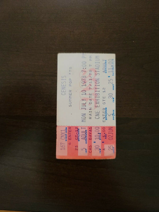 Genesis 1978, Toronto Exhibition Stadium Original Concert Ticket Stub