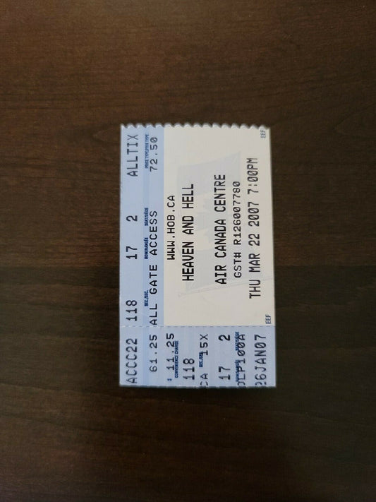 Heaven And Hell 2007, Toronto Air Canada Centre Vintage Concert Ticket Stub