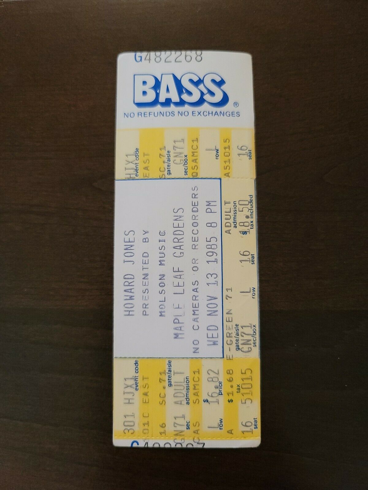 Howard Jones 1985, Toronto Maple Leaf Gardens Original Concert Ticket Stub
