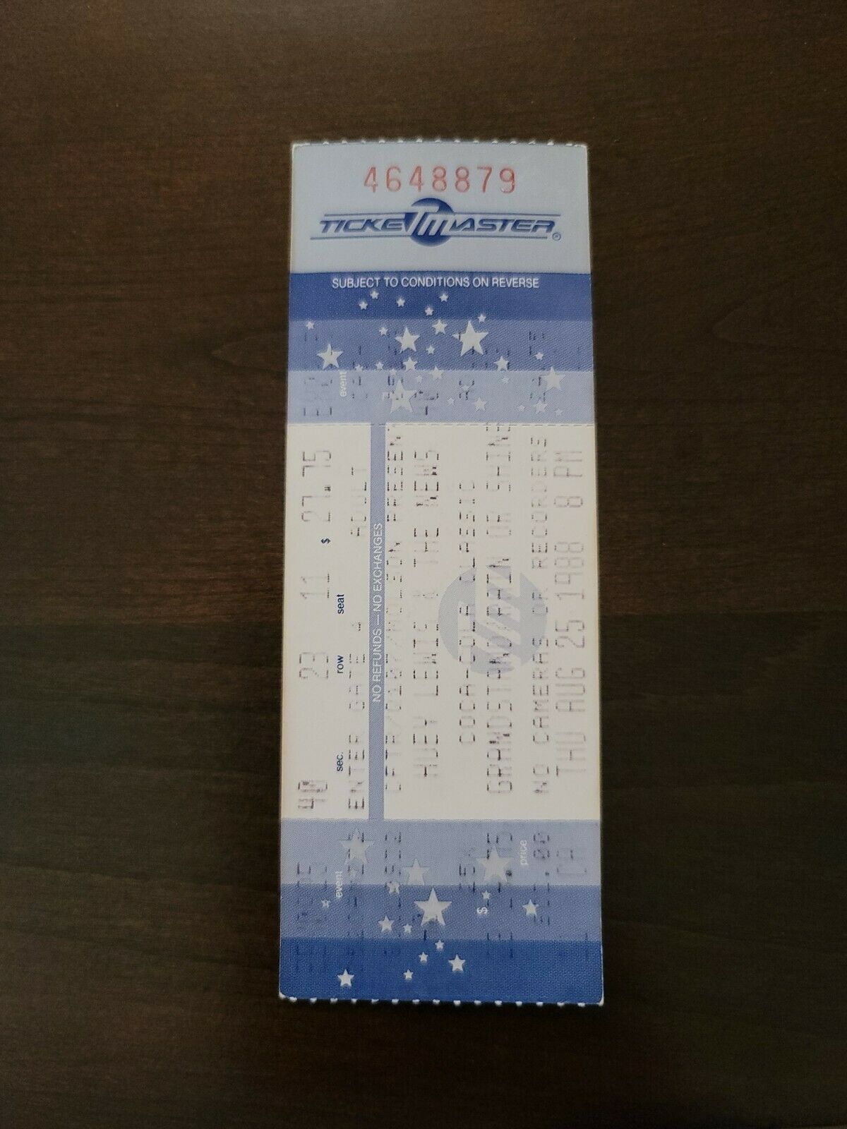 Huey Lewis And News 1988, Toronto CNE Grandstand Original Concert Ticket Stub