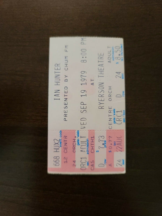 Ian Hunter 1979, Toronto Ryerson University Theater Original Concert Ticket Stub