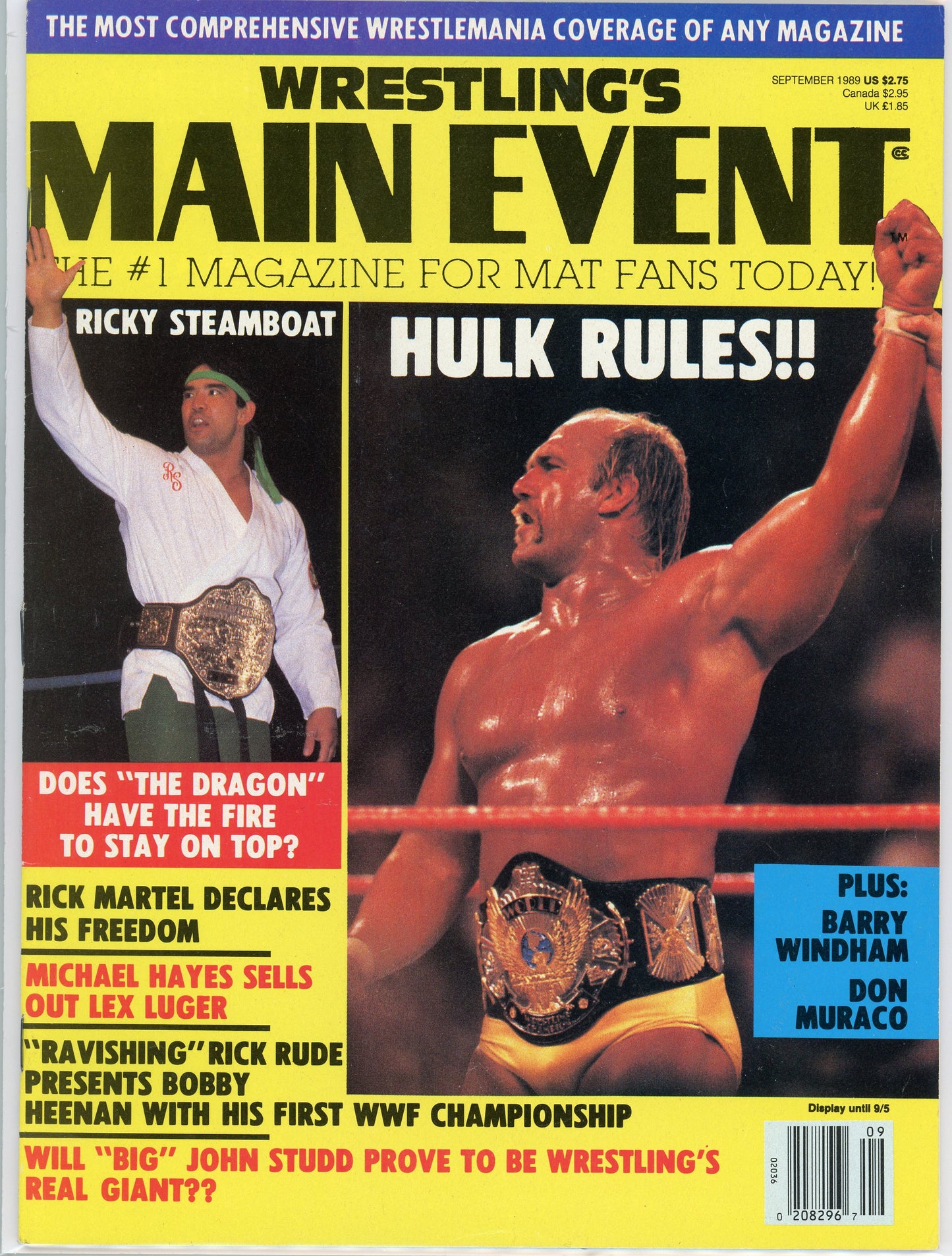 Original Wrestling Main Event Magazine (September, 1989) Hulk Hogan