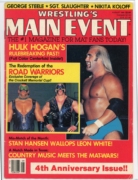 Original Wrestling Main Event Magazine (August, 1988) Hulk Hogan Warriors