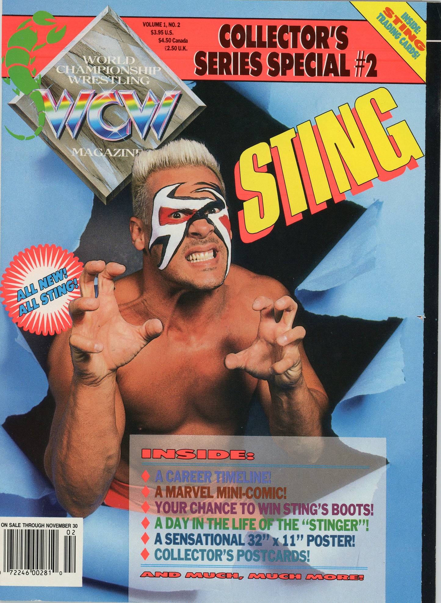 Original WCW Wrestling Magazine (Issue #2) Sting, Trading Cards