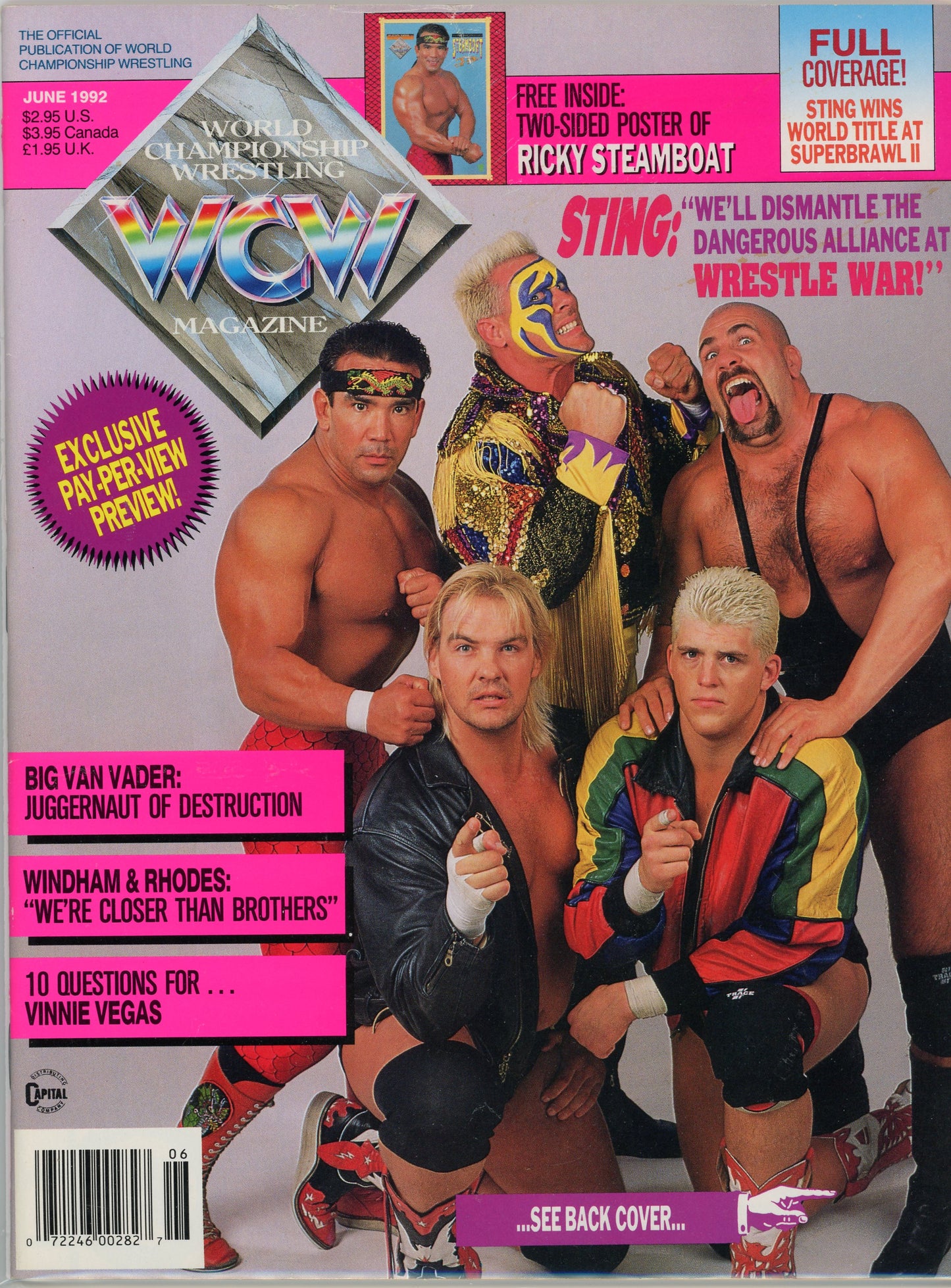 Original WCW Wrestling Magazine (June, 1992) Sting, Steamboat Poster