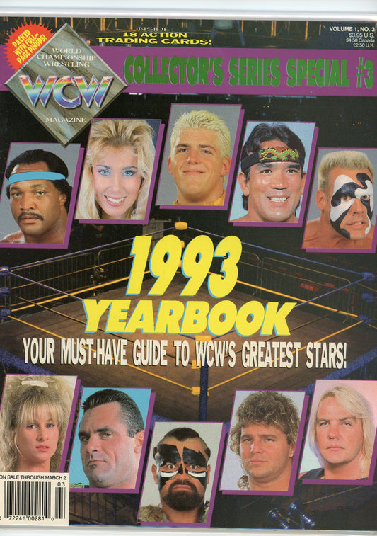 Original WCW Wrestling Magazine Yearbook (March, 1993) Trading Cards Inside