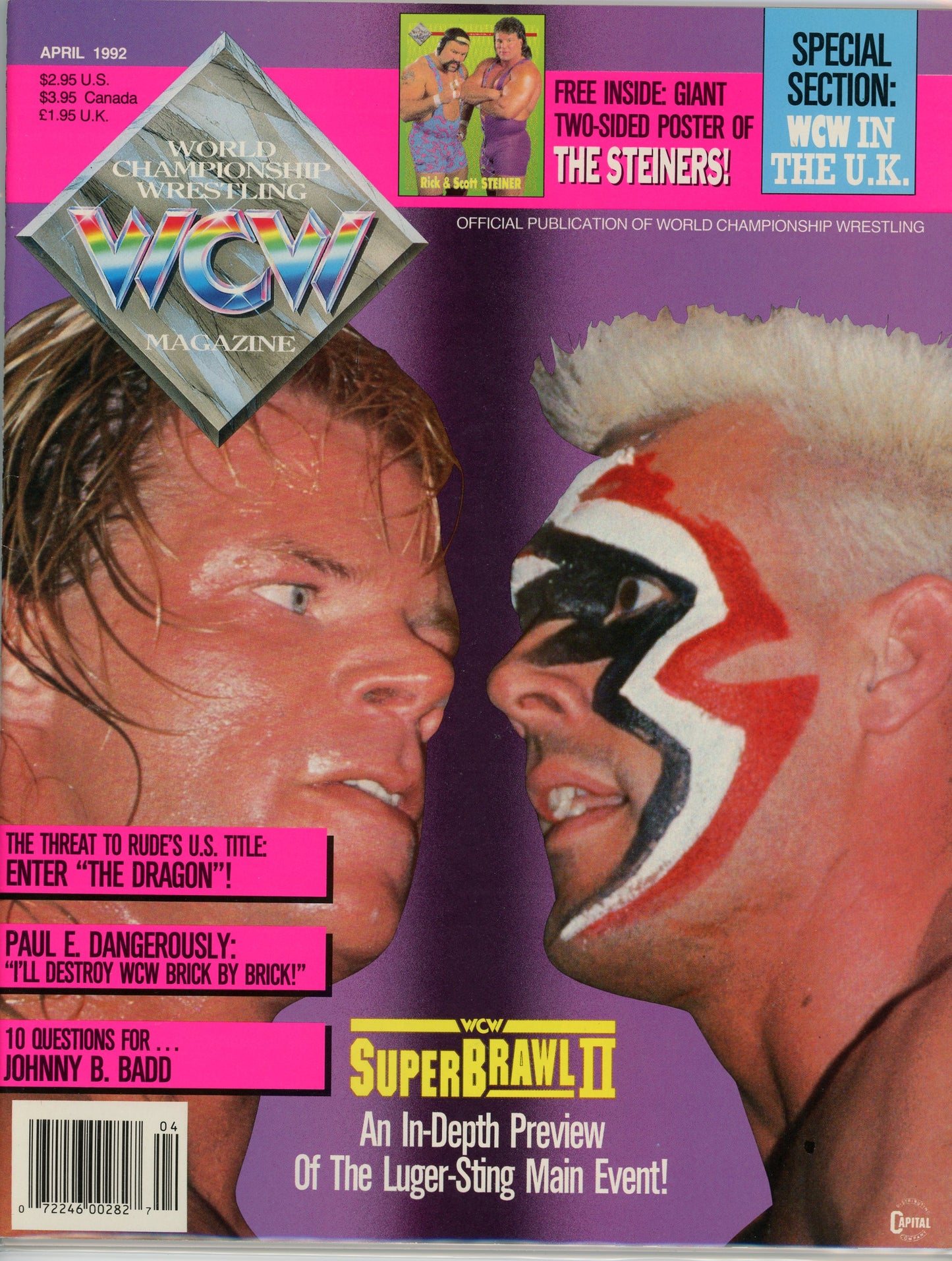 Original WCW Wrestling Magazine (April, 1992) Sting, Lex Luger