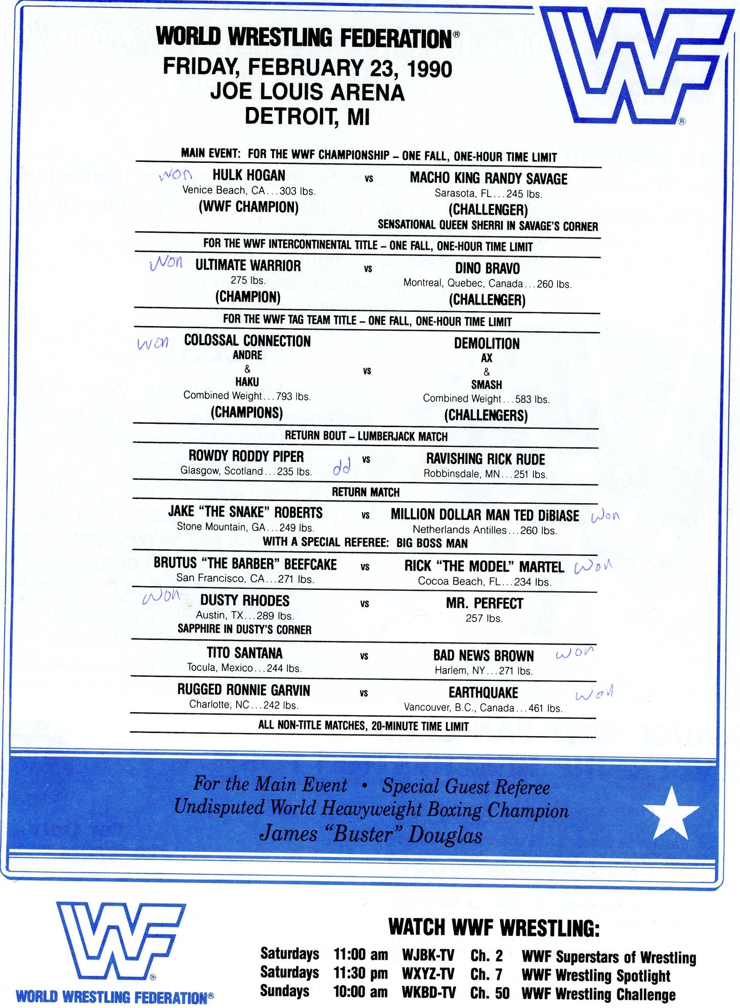 Original WWF WWE Wrestling Event House Show Program (Feb, 1990) Detroit MI