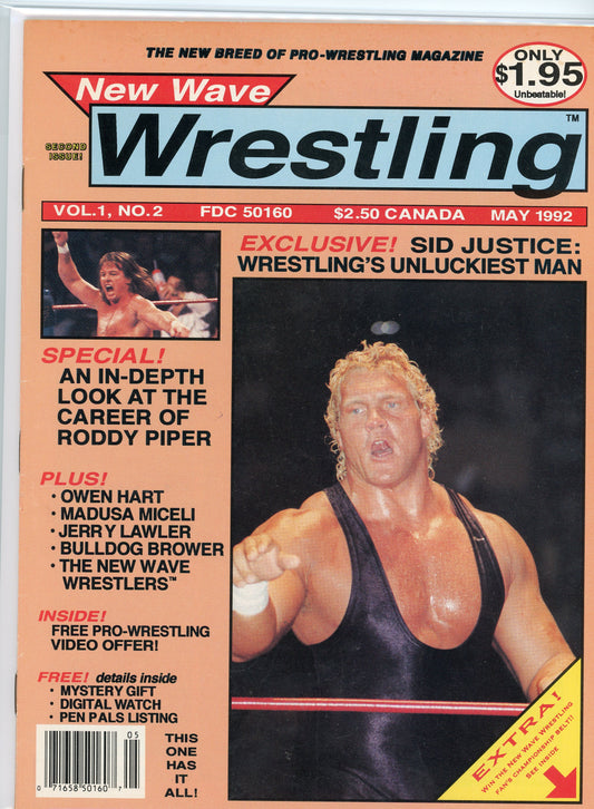 New Wave Wrestling Vintage Magazine (May, 1992) Roddy Piper, Sid Justice