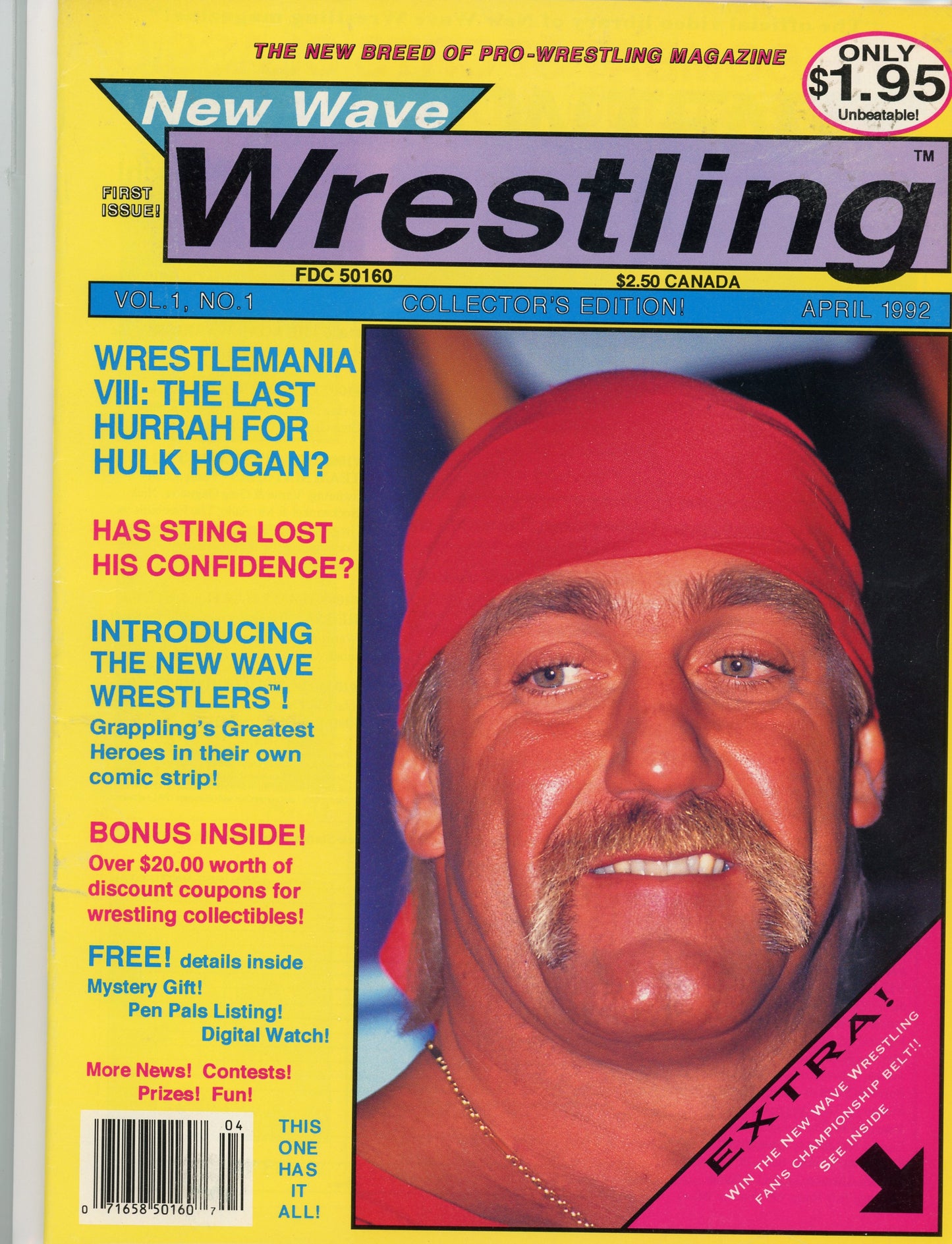 New Wave Wrestling Vintage Magazine (April, 1992) Hogan, Rare Debut Issue!