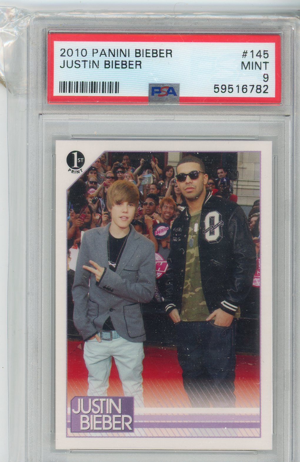 2010 Panini Justin Bieber Card #145 PSA 9