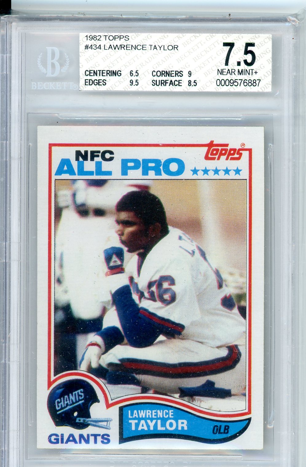 1982 Topps Lawrence Taylor #434 Card BGS 7.5