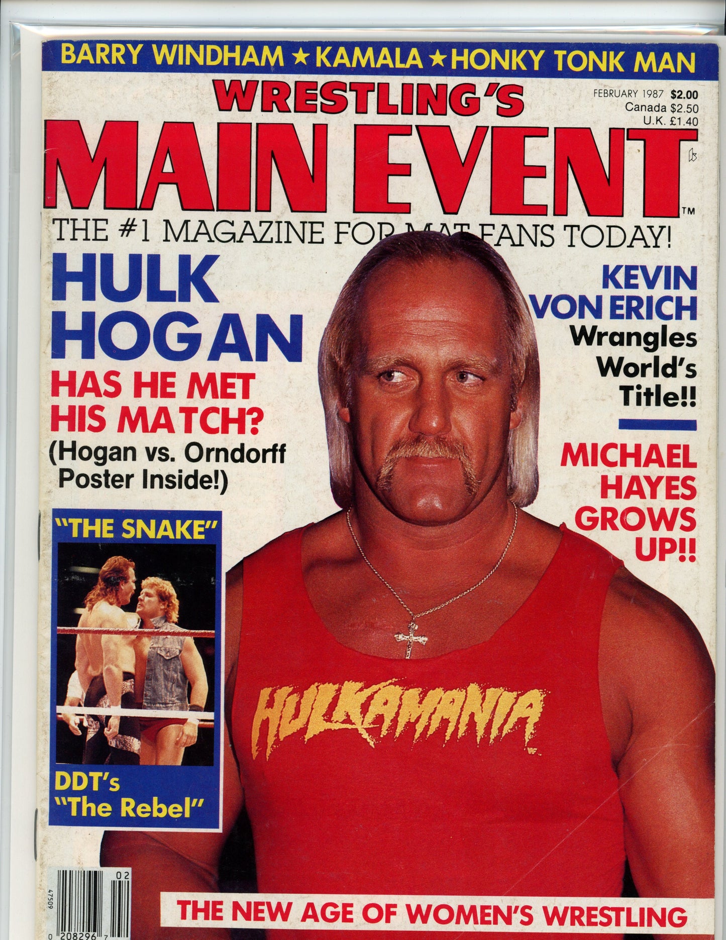 Wrestling's Main Event Wrestling Magazine (February, 1987) Hulk Hogan, Jake Roberts
