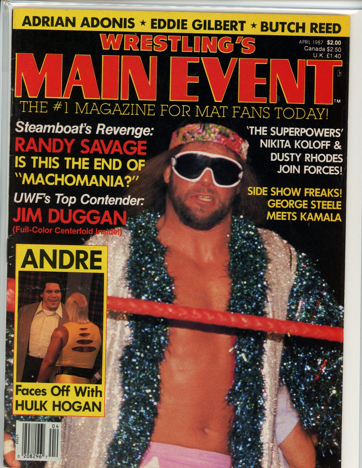 Wrestling Main Event Vintage Magazine (April, 1987) Macho Man, Hulk Hogan, Andre The Giant