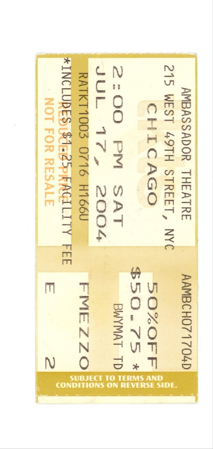 CHICAGO Vintage Concert Ticket Stub Ambassador Theatre (New York, 2004)
