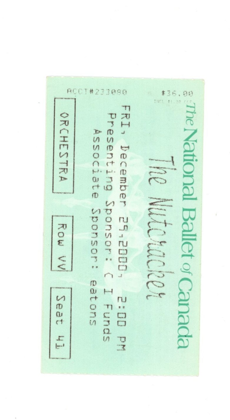 The Nutcracker Ballet Vintage Concert Ticket Stub (Toronto, 2000)