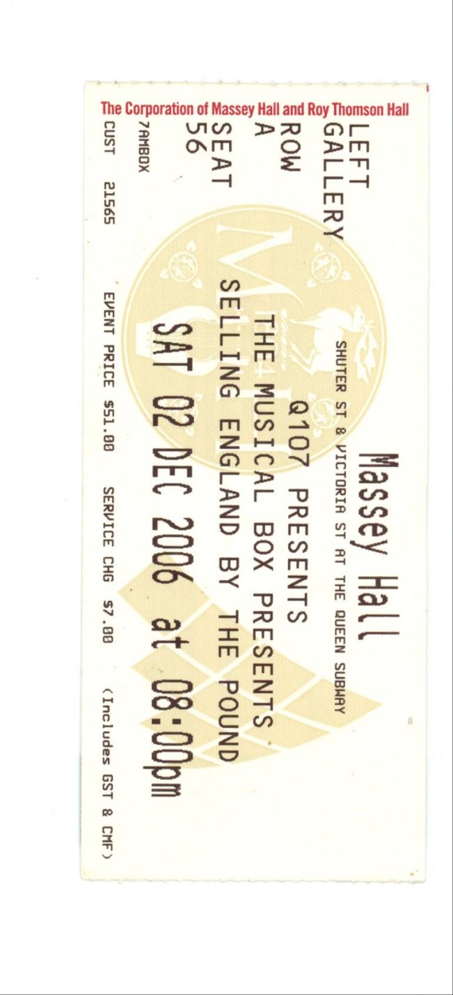 Selling England By The Pound Vintage Concert Ticket Stub Massey Hall (Toronto, 2006)