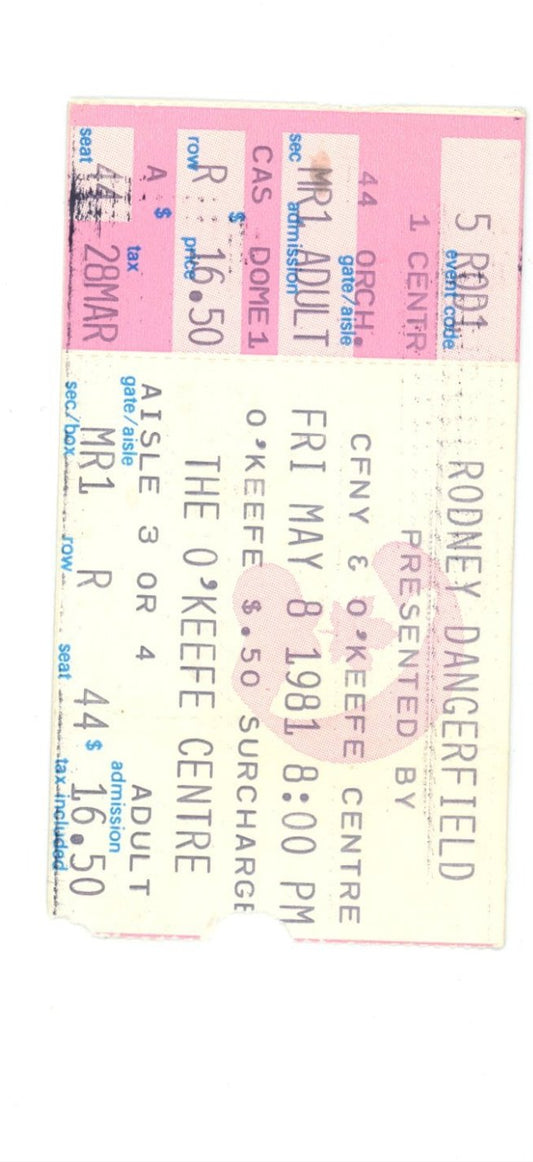 Rodney Dangerfield Vintage Concert Ticket Stub O'Keefe Centre (Toronto, 1981)